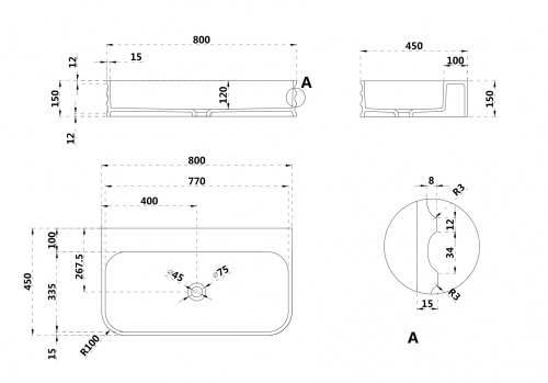 Раковина подвесная ABBER Stein AS2651-0.8 белая матовая