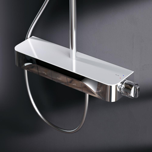 Душевая система Am.Pm Func F078F700 хром: смеситель полка с изливом, стойка с верхним душем, ручной душ