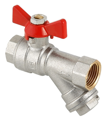 Кран шаровой 1/2"ВВ с фильтром, ручка бабочка Valtec Combi VT.293.N.04