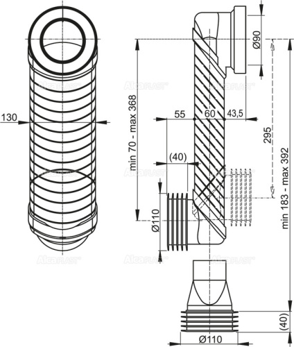 Колено стока Alcaplast DN90/110 Slim MS906