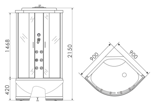 Душевая кабина 90x90 Erlit Comfort ER3509TPF-C4 гидромассаж, высокий поддон