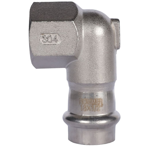 Угольник с резьбой ВПр-ВР 18х1/2" пресс, нержавеющая сталь Rommer