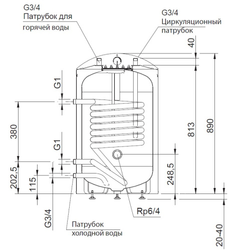 Бойлер косвенного нагрева Stout 100 литров, ТЭН 2 кВт, напольный