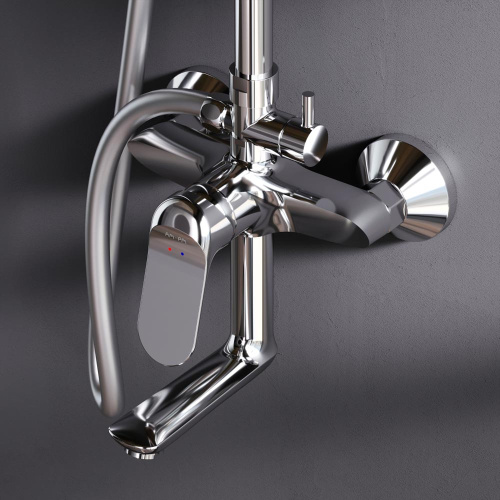 Душевая система Am.Pm Sunny F0785C900 хром: смеситель с изливом, стойка с верхним душем, ручной душ