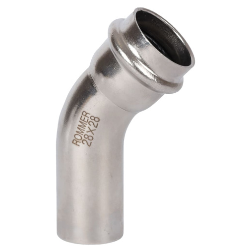 Угольник 45° однораструбный НПр 28x28 пресс, нержавеющая сталь Rommer