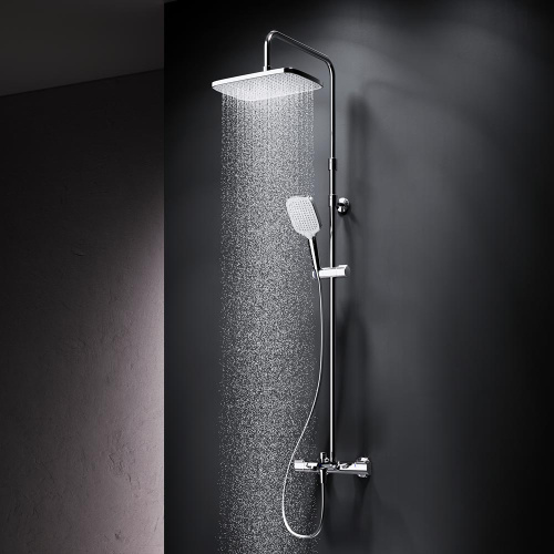 Душевая система Am.Pm Func F078F500 хром: смеситель с термостатом и изливом, стойка с верхним душем, ручной душ