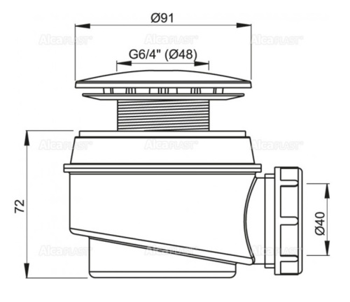 Сифон Alcaplast d 60 мм, для душевого поддона, хромированный A47CRPR.60