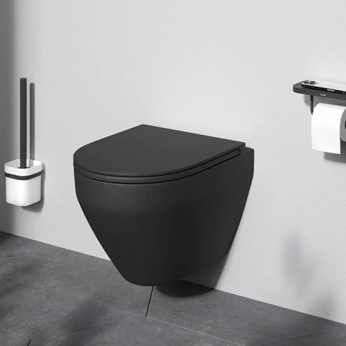 Унитаз с инсталляцией Am.Pm IS49038.701700MB клавиша Pro L черный матовый + Spirit V2.0 черный матовый, безободковый, сиденье микролифт