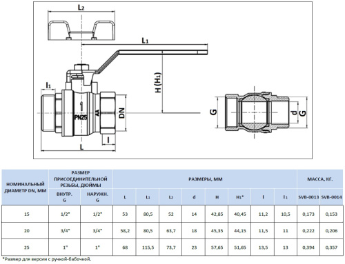 Кран шаровой 1/2"ВН стандарт, ручка бабочка Stout SVB-0014-000015