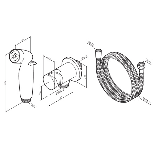 Гигиенический душ Am.Pm F0202032 хром: лейка 32 мм, подсоединение 1/2" с держателем, шланг 1200 мм