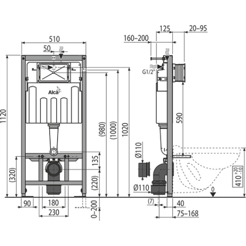 Инсталляция для унитаза 4 в 1 Alcaplast Sádromodul рама AM101/1120, кнопка M71, звукоизоляция, крепеж