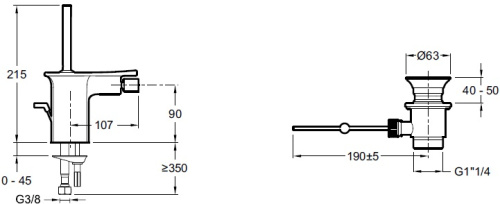 Смеситель для биде Jacob Delafon Stance E14763-CP Хром, донный клапан