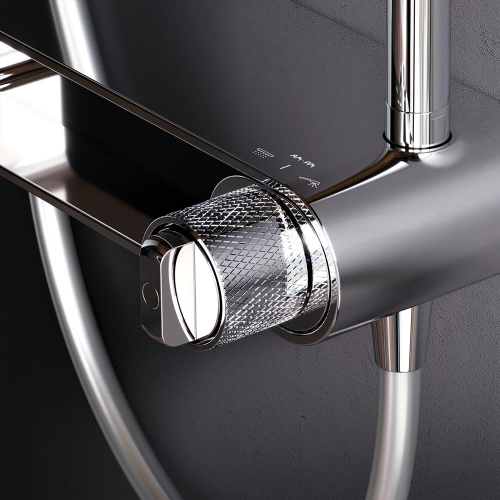 Душевая система Am.Pm X-Joy F0785A600 хром: смеситель полка, стойка с верхним душем, ручной душ