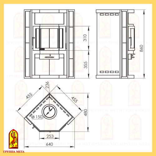 Печь-камин Мета «Нева», 6,0 кВт