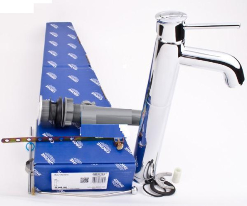 Смеситель для раковины Grohe Bau Classic 32868000 хром, донный клапан, высокий излив