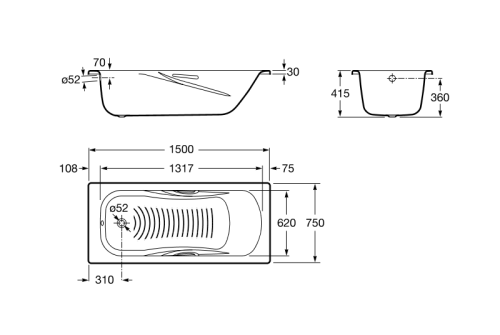 Ванна стальная Roca Princess 150x75 белая 2204E0000