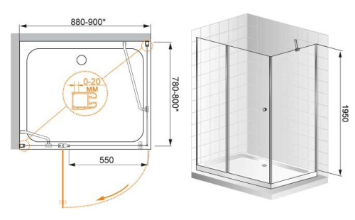 Душевой уголок 100x90 Cezares ELENA-W-AH-1-100/90-P-Cr-L