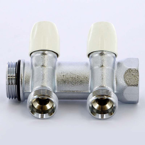 Коллектор 2 выхода Tiemme 1"x3/4"евроконус с вентилями, никелированый 1860024