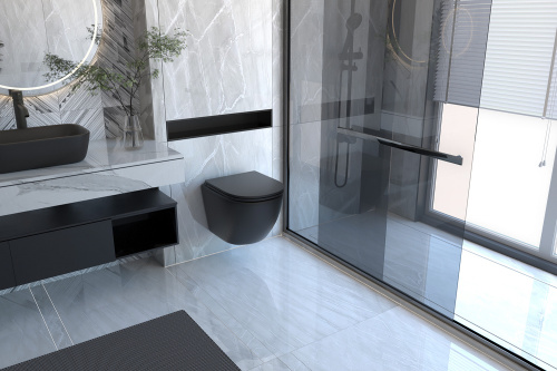 Комплект ABBER: унитаз Bequem AC1100 черный матовый, инсталляция AC0105, клавиша AC0120MB черный матовый