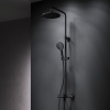 Душевая система Am.Pm Like F0780522 черный: смеситель с термостатом и изливом, стойка с верхним душем, ручной душ