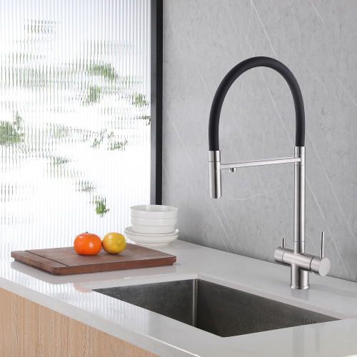 Смеситель для кухни ABBER Wasser Kreis AF81141SP с подключением фильтра и выдвижной лейкой, сатин