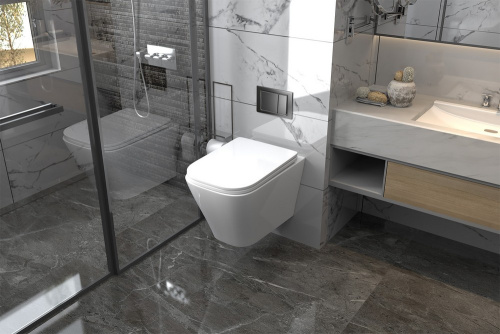 Комплект ABBER: унитаз Rechteck AC1201 белый, инсталляция AC0105, клавиша AC0121MB черный матовый