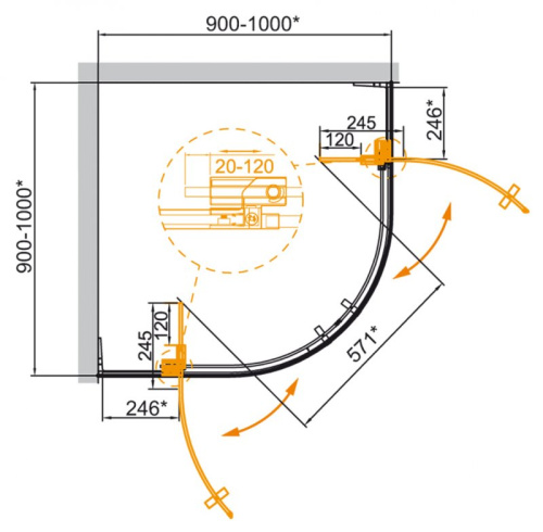 Душевой уголок 80x90 Cezares SLIDER-R-2-80/90-C-Cr