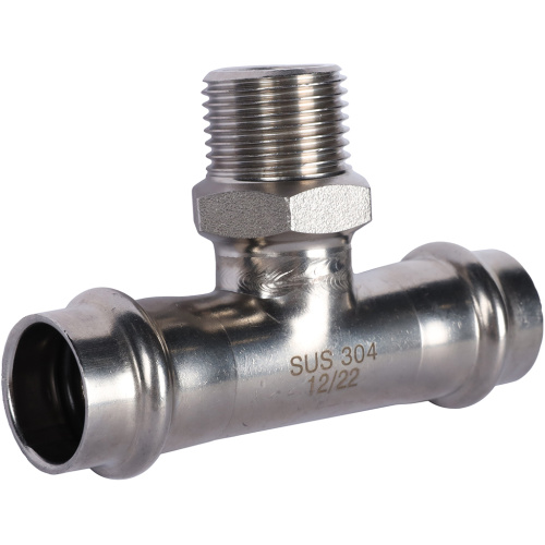 Тройник с резьбой ВПр-НР 18x1/2"x18 пресс, нержавеющая сталь Rommer