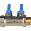 Коллектор 2 выхода STOUT 3/4"x1/2" с кранами, синии ручки SMB 6201 341202