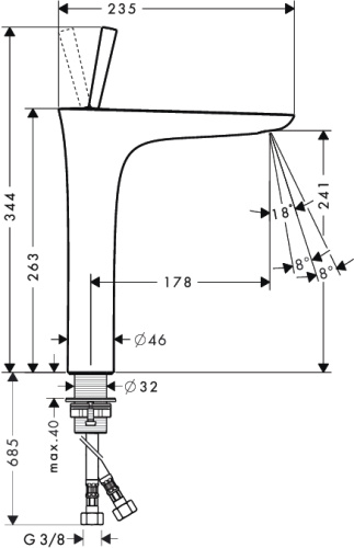 Смеситель для раковины Hansgrohe PuraVida 15072400 белый, высокий, сливной клапан Push-Open