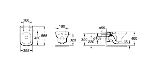 Подвесной унитаз Roca Dama Senso 355x555 на инсталляцию 346517000