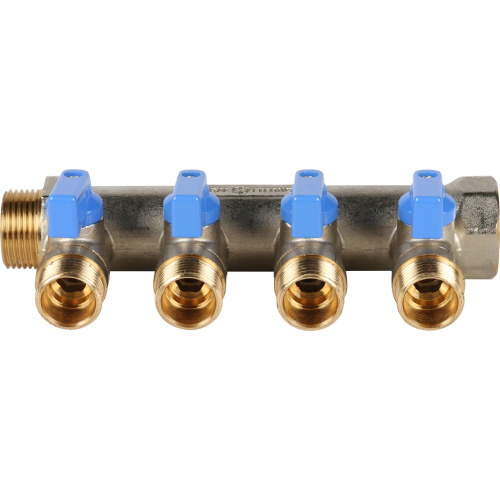 Коллектор 4 выхода STOUT 3/4"x1/2" с кранами, синии ручки SMB 6211 341204
