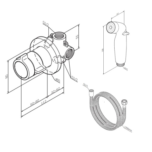 Гигиенический душ со смесителем AM.PM X-Joy F0H85A400 с термостатом, хром, встраиваемый, шланг 1200, держатель