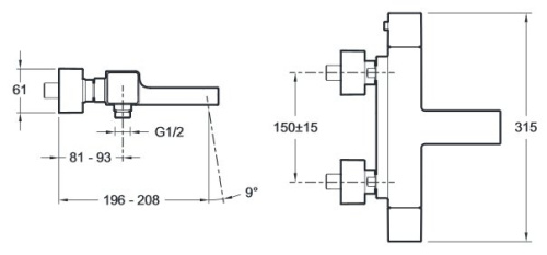 Смеситель для ванны Jacob Delafon Strayt E9127-CP Хром, излив 208мм, термостатический