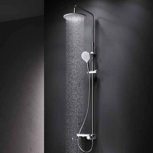 Душевая система Am.Pm Like F0780700 хром: смеситель полка с изливом, стойка с верхним душем, ручной душ