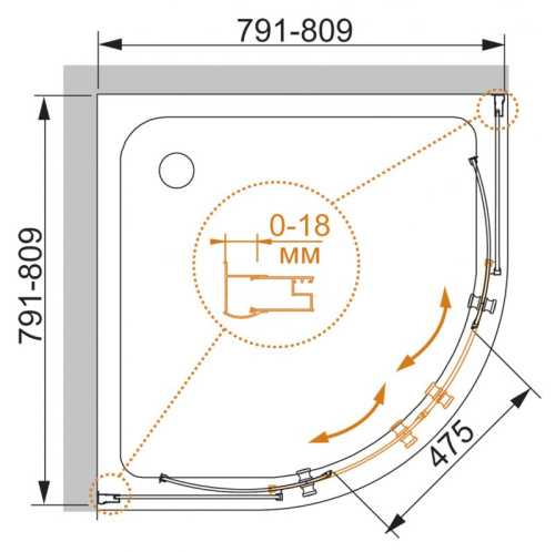 Душевой уголок 80x80 Cezares PRATICO-R-2-80-P-Cr