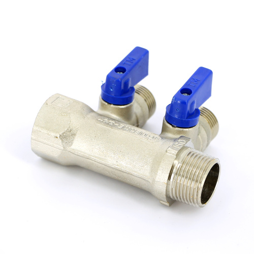 Коллектор 2 выхода Tiemme 3/4"x1/2"евроконус с кранами, никелированый 1820004