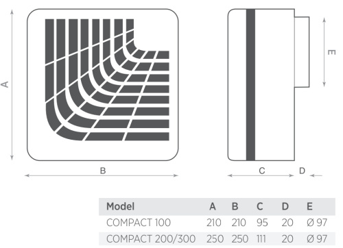Центробежный вытяжной вентилятор O.ERRE Compact 300 Т D97 с фильтром, таймер