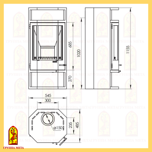 Печь-камин Мета «Рейн», 10,0 кВт