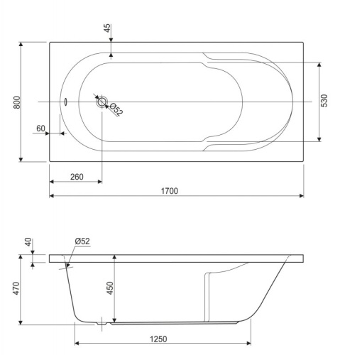 Акриловая ванна Riho 1700x800x450 ARNO-170-80-45