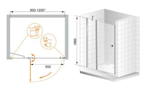 Душевая дверь в нишу Cezares ELENA-W-B-12-120-C-Cr