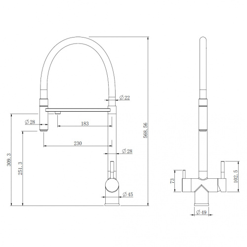 Смеситель для кухни ABBER Wasser Kreis AF81141G с подключением фильтра и выдвижной лейкой, золото матовое