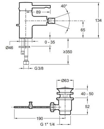 Смеситель для биде Jacob Delafon Cuff E37045-CP Хром, донный клапан