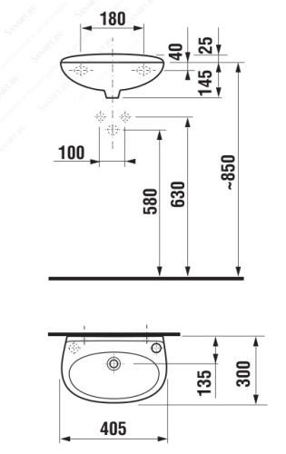 Рукомойник Jika Lyra 152710001069 белый, отверстие справа 400x300