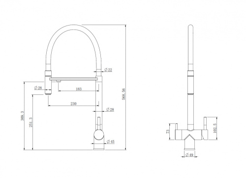 Смеситель для кухни ABBER Wasser Kreis AF81141 с подключением фильтра и выдвижной лейкой, хром