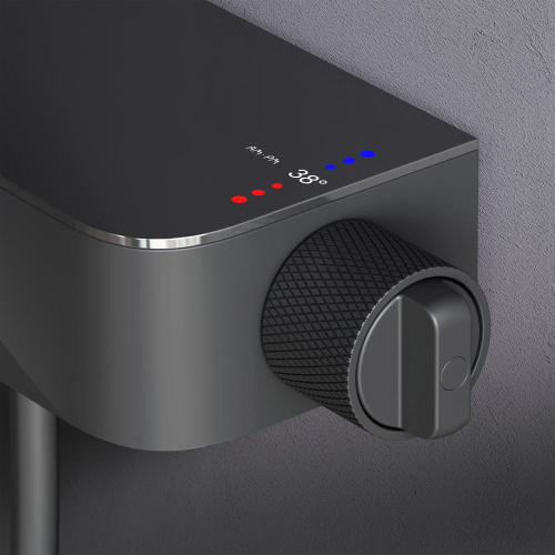 Душевая система Am.Pm Func F078F222 черный: смеситель полка с термостатом, стойка с верхним душем, ручной душ