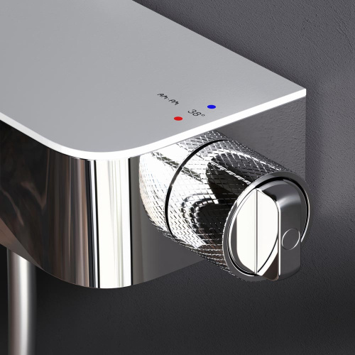 Душевая система Am.Pm Func F078F300 хром: смеситель полка с термостатом и изливом, стойка с верхним душем, ручной душ