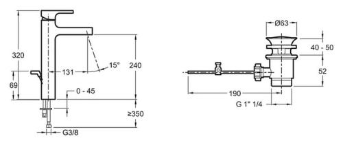 Смеситель для раковины Jacob Delafon Strayt E37329-CP хром, высокий, донный клапан