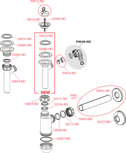 Сифон Alcaplast d 32 мм, для раковины, с подводкой,  с нержавеющей решеткой d 63 мм A410P