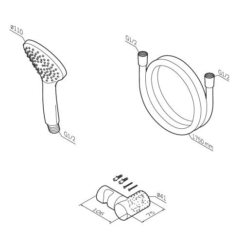 Душевой комплект Am.Pm Gem F0119022 черный: лейка 110 мм, держатель, шланг 1750 мм